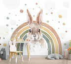 Bunny Rainbow Wallpaper : Watercolor Rabbit Nursery Mural