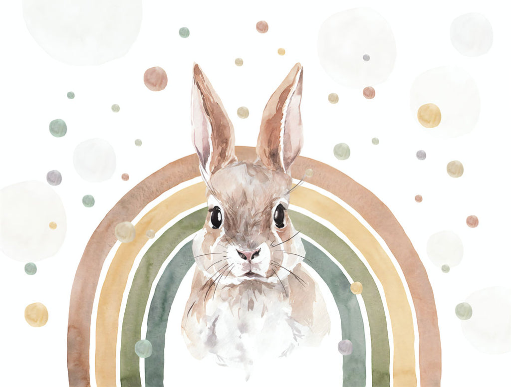 Bunny Rainbow Wallpaper : Watercolor Rabbit Nursery Mural - flat design