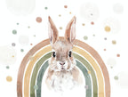 Bunny Rainbow Wallpaper : Watercolor Rabbit Nursery Mural - flat design