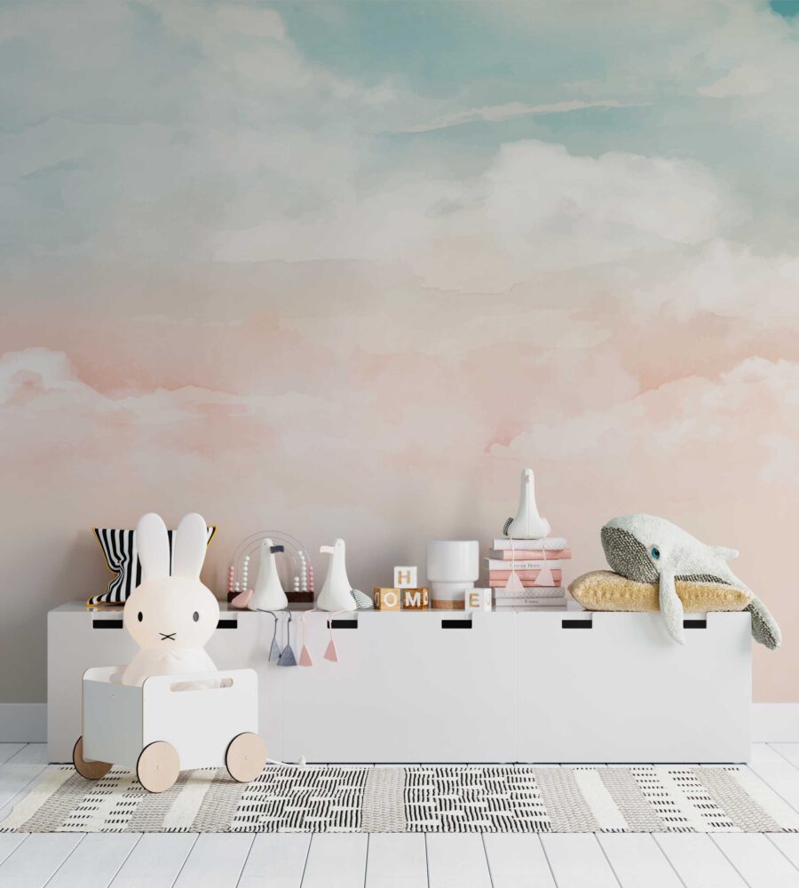 Pink Sky Wallpaper : Soft Gradient Clouds Mural - View 2