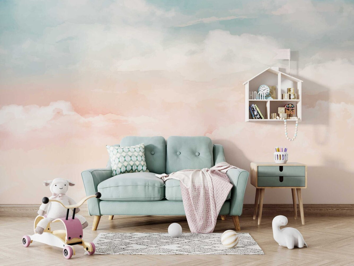 Pink Sky Wallpaper : Soft Gradient Clouds Mural - View 3