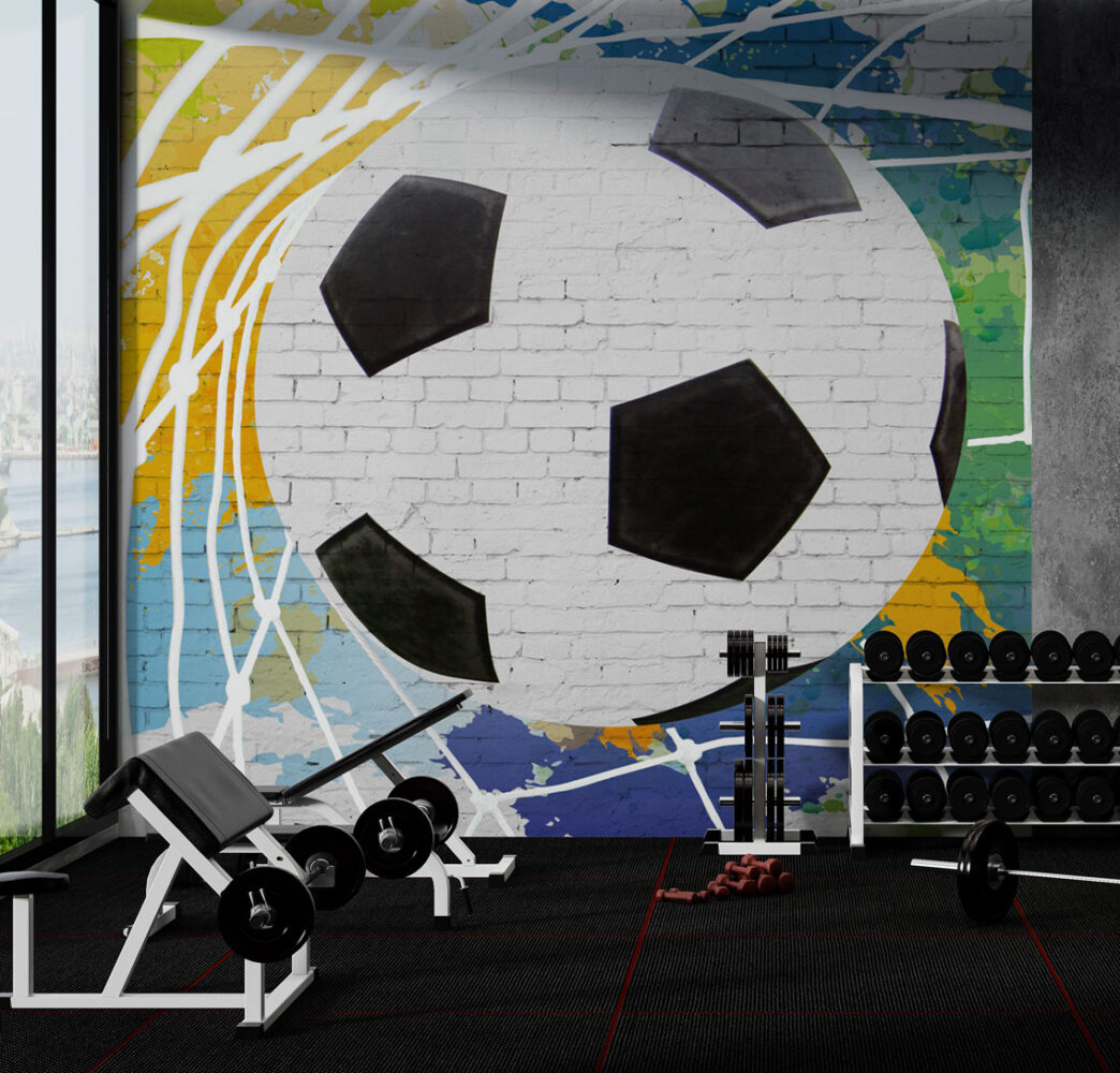 Soccer Ball Graffiti Wallpaper : White Brick Football Mural - View 2