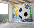 Soccer Ball Graffiti Wallpaper : White Brick Football Mural - View 3