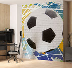 Soccer Ball Graffiti Wallpaper : White Brick Football Mural