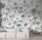 3D White Rose Wallpaper : Paper Flower Wall Mural