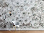 3D White Rose Wallpaper : Paper Flower Wall Mural - View 2
