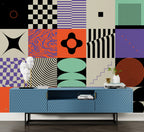Colorful Geometric Wallpaper : Bold Mid-Century Shapes Mural