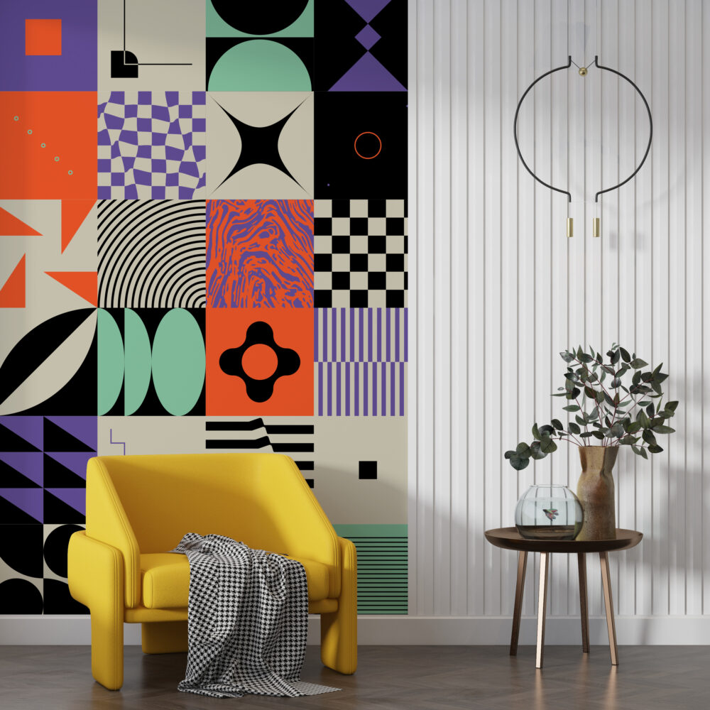Colorful Geometric Wallpaper : Bold Mid-Century Shapes Mural - View 4