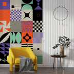 Colorful Geometric Wallpaper : Bold Mid-Century Shapes Mural - View 4