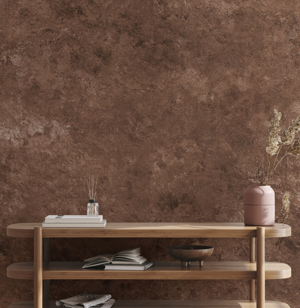 Chocolate Concrete Wallpaper : Warm Brown Plaster Texture Mural - View 5