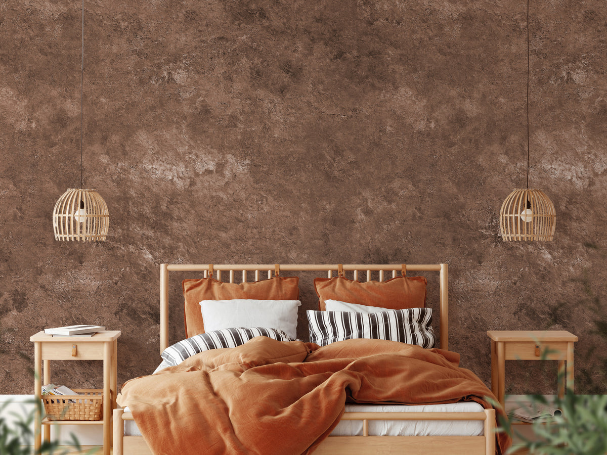 Chocolate Concrete Wallpaper : Warm Brown Plaster Texture Mural - View 3