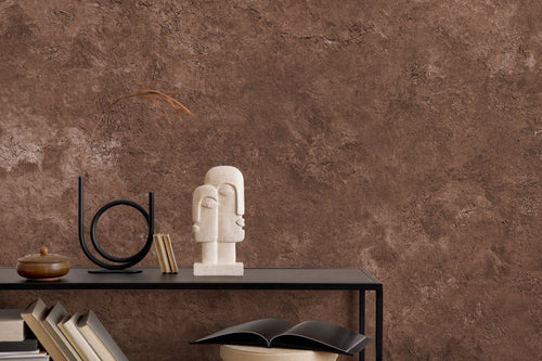 Chocolate Concrete Wallpaper : Warm Brown Plaster Texture Mural