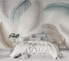 Soft Feather Wallpaper : Beige and White Plume Mural - View 2