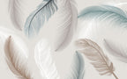 Soft Feather Wallpaper : Beige and White Plume Mural - flat design