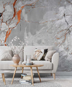 Orange Vein Marble Wallpaper : Grey Stone with Copper Mural - View 3