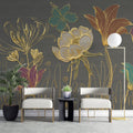 3D Gold Flower Wallpaper : Large Grey Lotus Relief Mural