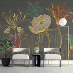 3D Gold Flower Wallpaper : Large Grey Lotus Relief Mural