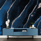 Navy Marble Wallpaper : Silver Glitter Vein Mural