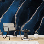 Navy Marble Wallpaper : Silver Glitter Vein Mural - View 3