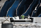 Navy Marble Wallpaper : Silver Glitter Vein Mural - View 4