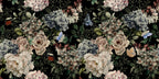 Dark Butterfly Rose Wallpaper : Moody Floral Mural - flat design