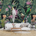 Tropical Bird 3D Wallpaper : Cockatoo and Palm Leaves on Black Mural