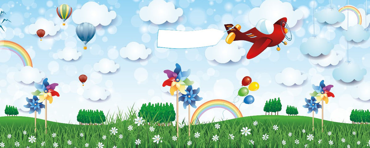 Pinwheel Rainbow Wallpaper : Balloons and Sky Kids Mural - flat design