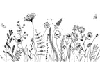 Black and White Sketch Flower Wallpaper : Wildflower Line Art Mural - flat design