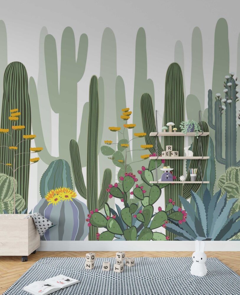 Cactus Wallpaper : Boho Desert Plant Kids Mural - View 2