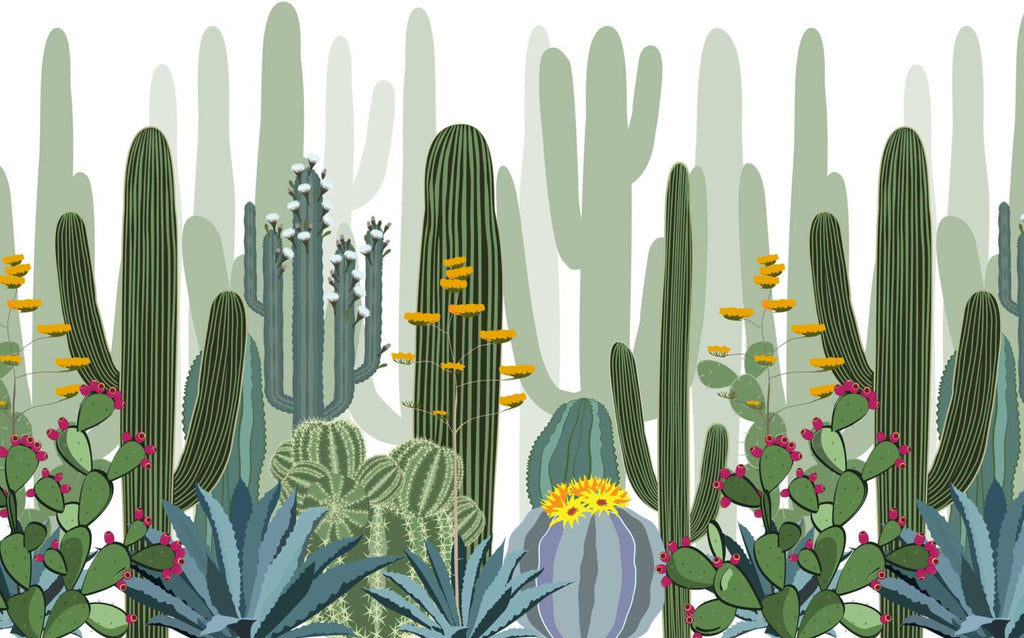 Cactus Wallpaper : Boho Desert Plant Kids Mural - flat design
