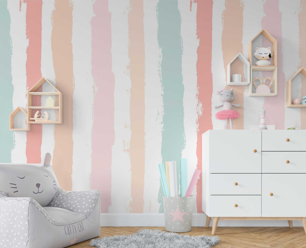 Pastel Stripe Wallpaper : Painted Kids Room Mural
