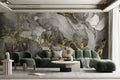 Grey Gold 3D Wallpaper : Smoky Marble Gold Filigree Mural