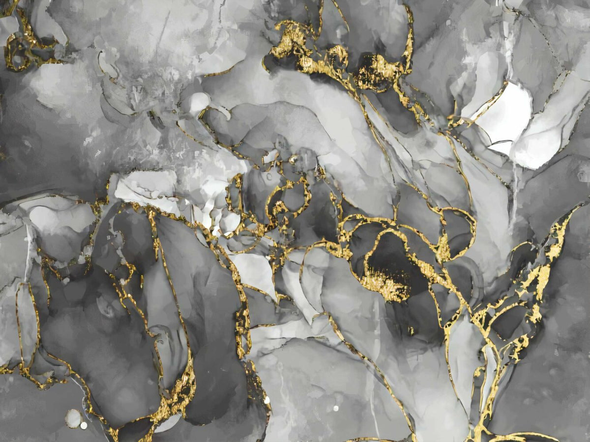 Grey Gold 3D Wallpaper : Smoky Marble Gold Filigree Mural - View 2
