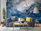 Blue and Gold Abstract Wallpaper : Navy Ink Wave Mural - View 2