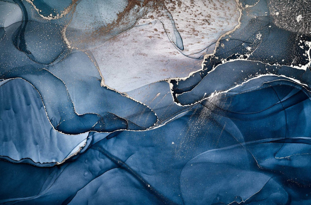 Blue and Gold Abstract Wallpaper : Navy Ink Wave Mural - flat design