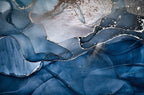 Blue and Gold Abstract Wallpaper : Navy Ink Wave Mural - flat design