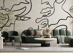 Black and White Line Portrait Wallpaper : Minimal Face Art Mural