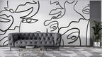 Black and White Line Portrait Wallpaper : Minimal Face Art Mural - View 2