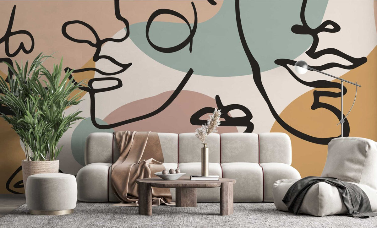 Colorful Line Portrait Wallpaper : Abstract Face Art Mural