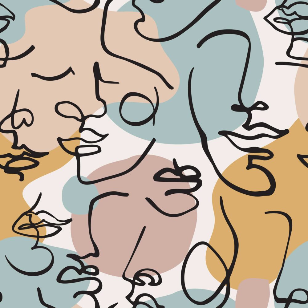 Colorful Line Portrait Wallpaper : Abstract Face Art Mural - flat design