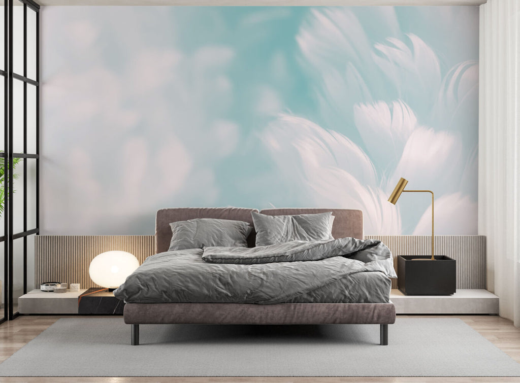 Pastel Feather Wallpaper : Soft Blue Abstract Mural