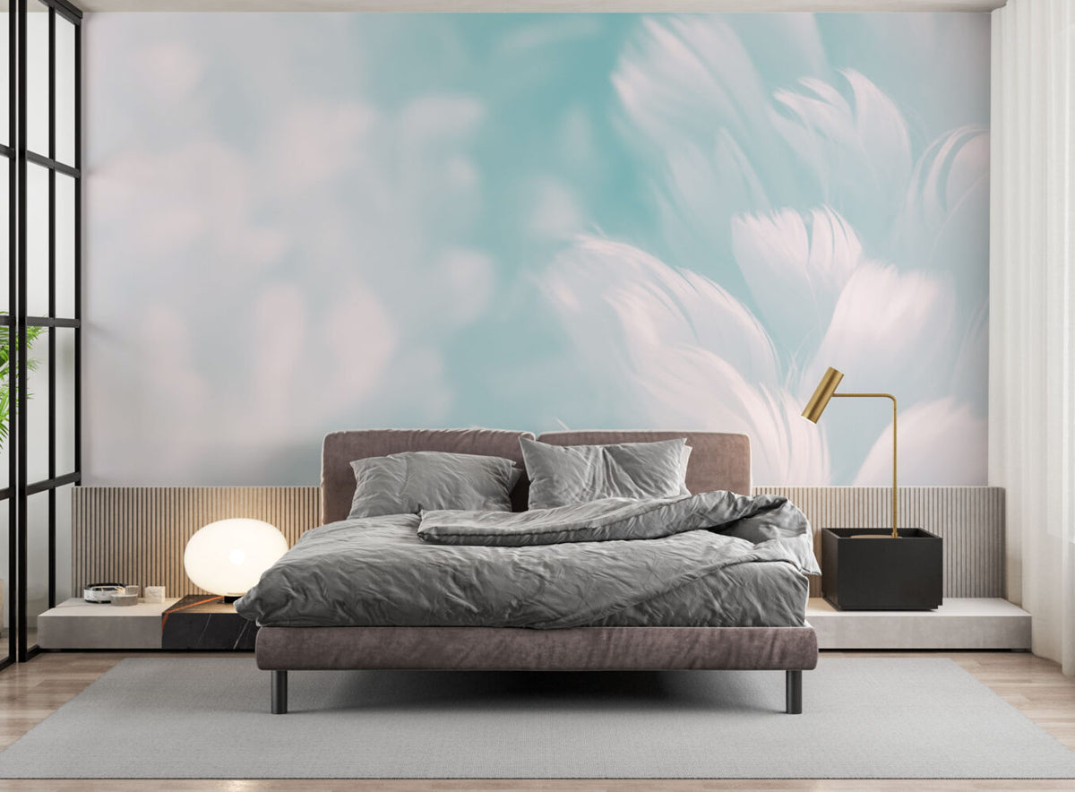 Pastel Feather Wallpaper : Soft Blue Abstract Mural
