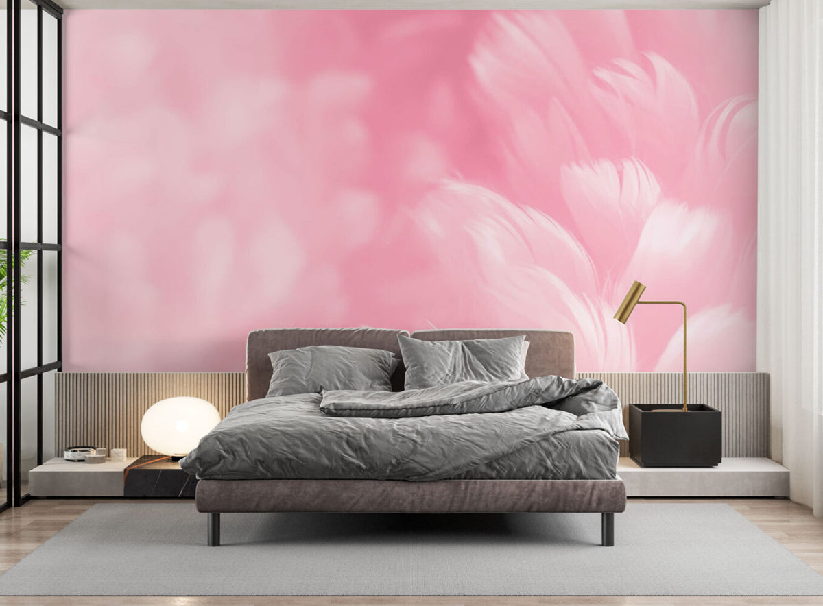 Pastel Feather Wallpaper : Soft Blue Abstract Mural - View 4