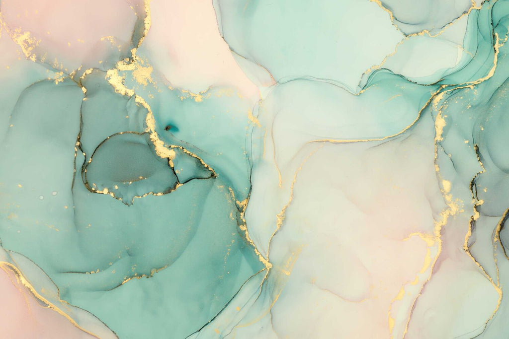 Mint Gold Marble Wallpaper : Blue and White Ink Mural - flat design
