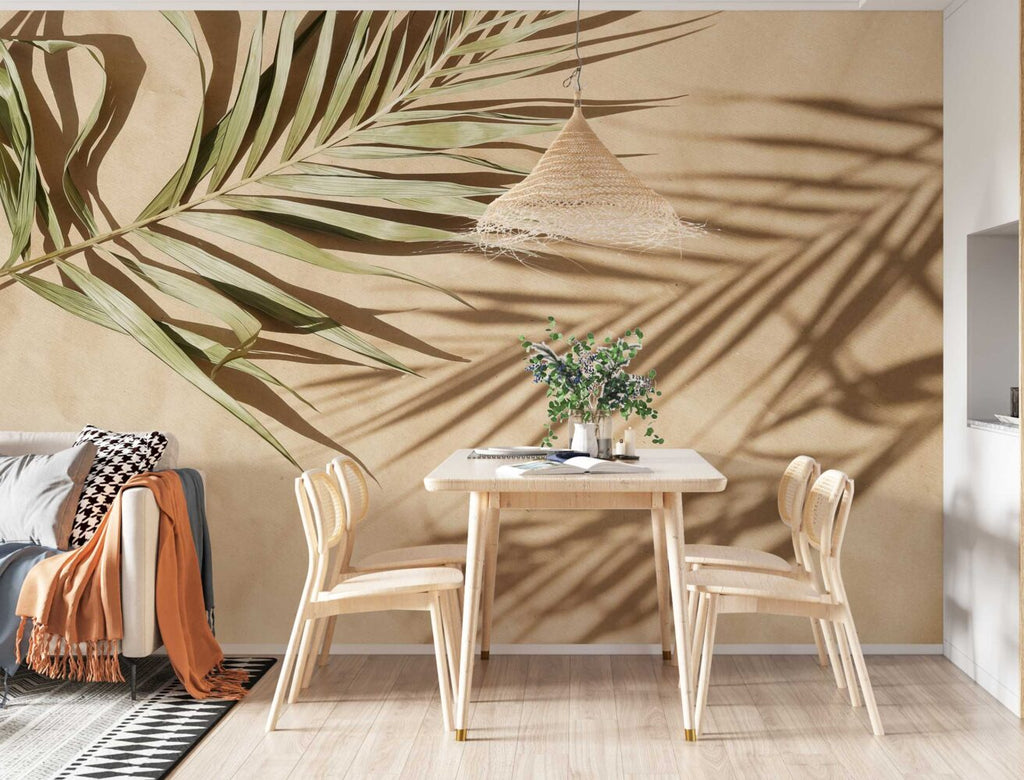 Palm Shadow Wallpaper : Beige Tropical Leaf Shadow Mural
