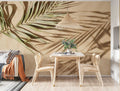 Palm Shadow Wallpaper : Beige Tropical Leaf Shadow Mural