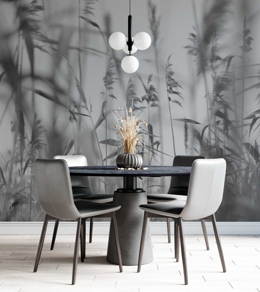 Monochrome Grass Wallpaper : Black and White Reed Mural