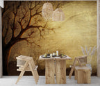 Gold Bare Tree Wallpaper : Textured Gilded Branch Mural - View 2