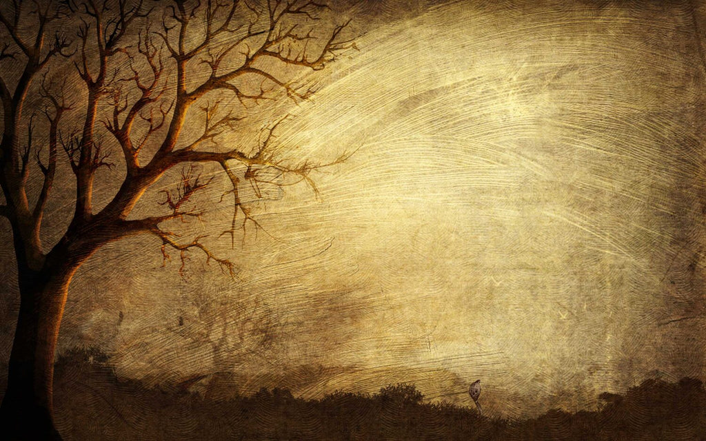 Gold Bare Tree Wallpaper : Textured Gilded Branch Mural - flat design