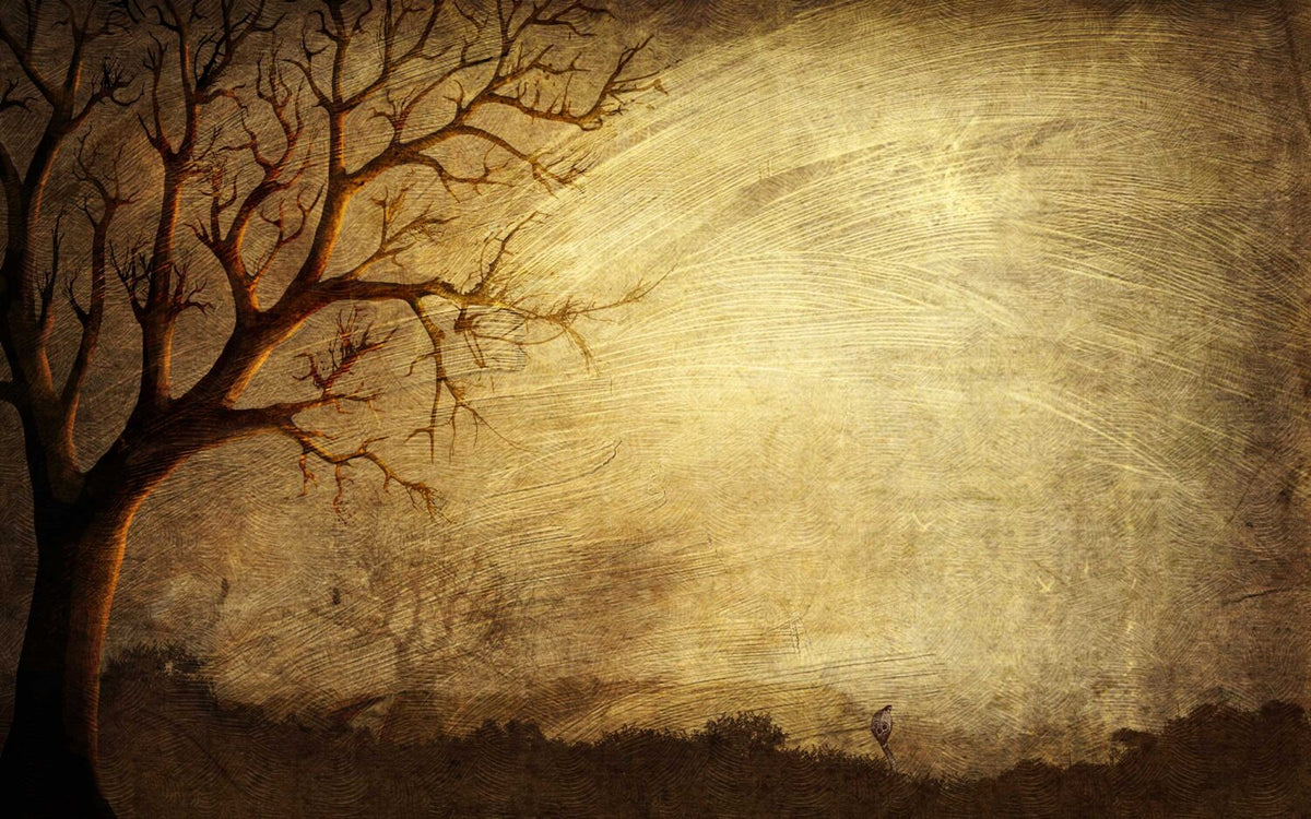 Gold Bare Tree Wallpaper : Textured Gilded Branch Mural - flat design